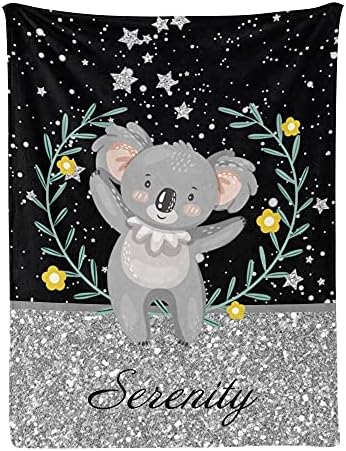 Koala personalizada Happy Flower Baby Blanket com Nome Cerdeirista Cobertores de lã para meninos e meninas tapeçaria de aniversário 30 x 40 polegadas