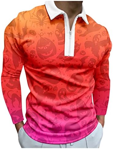 Xxbr halloween camisetas de golfe, colarinho virado de halloween engraçado pumpkin fantasma de manga longa camisa polo casual