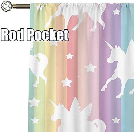 Cortinas de unicórnio cinbloo para meninas 42w x 45l polegada bolso de bastão de bolso colorido arco -íris