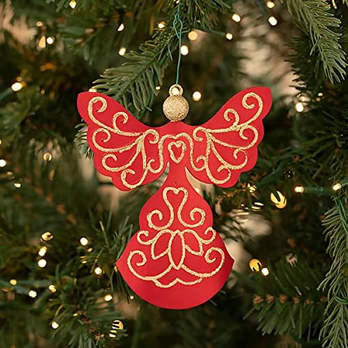 Red Angel Christmas Ornament Set, Decorações de árvores de férias religiosas, decoração cristã por enfeites de mercado de Natal, Filigree de ouro metal