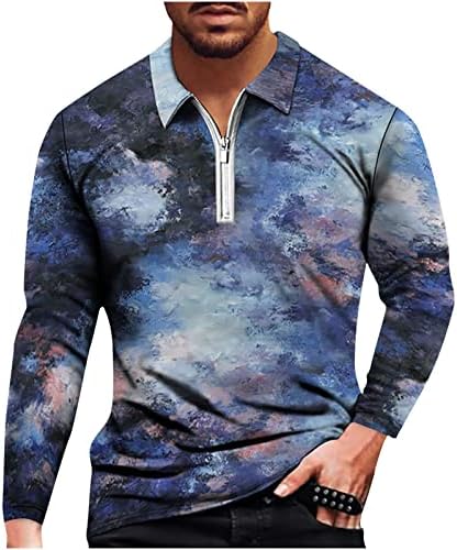 Camisas da moda para homens 3D de impressão digital colarinho de lapela meio zíper de manga longa blusa de pulôver longa tops versáteis confortáveis