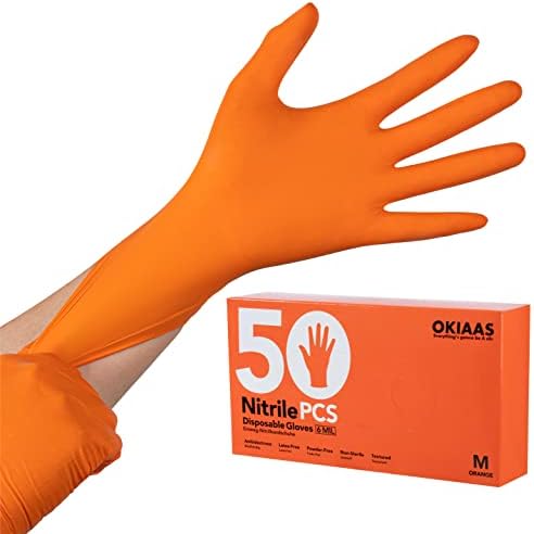 Luvas de nitrila industrial laranja, 6 mil, texturizadas, luvas mecânicas pesadas, sem látex descartáveis ​​e sem pó, caixa de 50, médio
