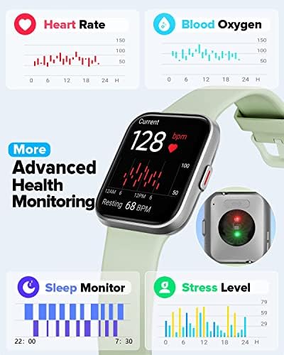 Rastreador de fitness, relógio inteligente com Alexa [atender/fazer chamada] 24/7 de frequência cardíaca ， Monitor de oxigênio no sangue, rastreador de sono, rastreadores de atividades à prova d'água IP68 para Android iOS ， branco