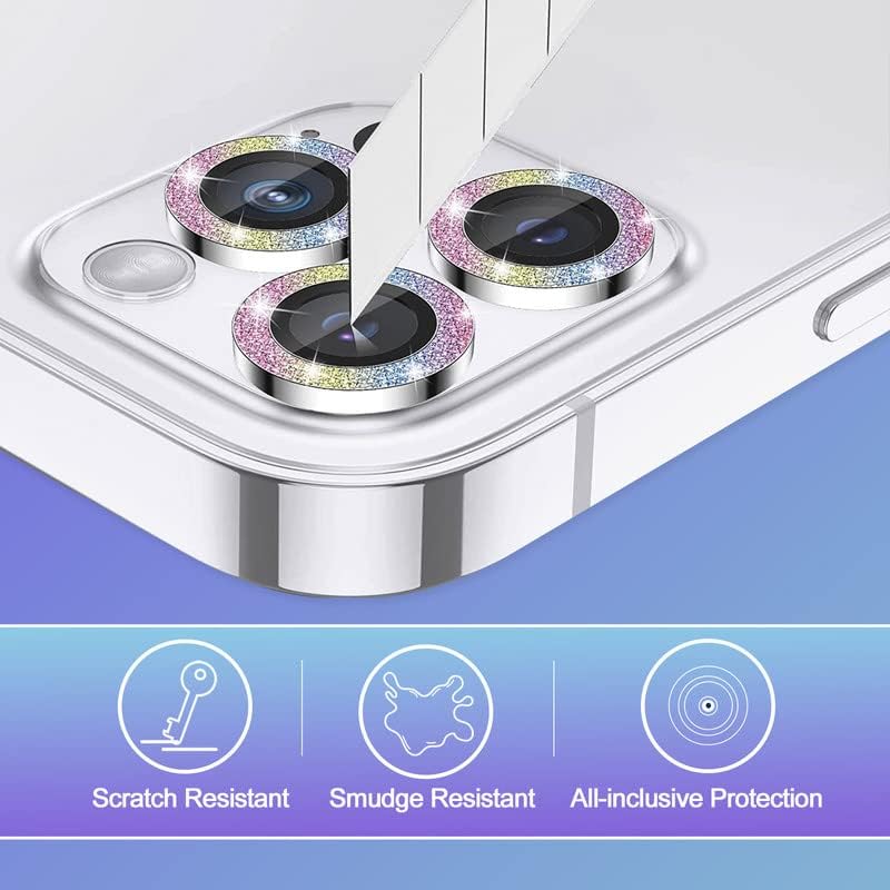 Pacote de lente de câmera de 4 pacote Protetor compatível para iPhone 14 Pro/14 Pro Max, Anti Scratch HD METAL METAL GLITER SCREEN FILM