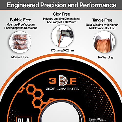 3DF 3D Filamento de impressão - Filamento PLA 1,75mm | Precisão dimensional +/- 0,02mm | 1,5 kg |