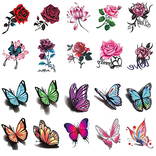 5 folhas Tattoo Starters impermeabilizados Longo Rose 3d Butterfly Butterfly Chest Semi-permanente