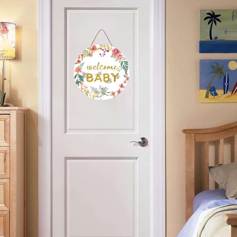 OMWRTE bem -vindo a sinal de bebê para a porta da frente Round Rustic Wood placar pendurada para a alpendre