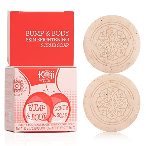 Koji White Kojic Acid Bump Borath Body Scrub Soap para bumbum de esfoliação, cotovelo, axilina com glutationa, coenzima Q10, iluminação da pele para manchas escuras, linhas finas e rugas, 2,82 oz