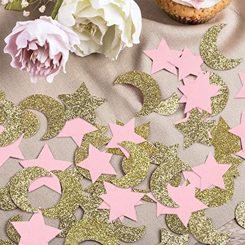 Confetti de papel de estrela e lua para bebê de festas de casamento de bebê decorações de mesa rosa e dourado Glitter Spatter Supply Supplies Party Party