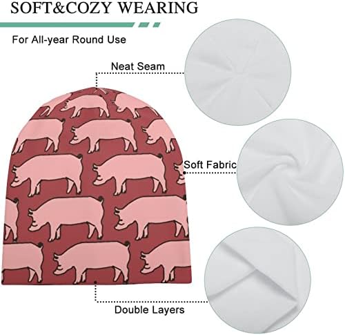 Baikutouan Pink Pig Print Feanie Hats for Men Mulheres com Capinho de Crânio de Design