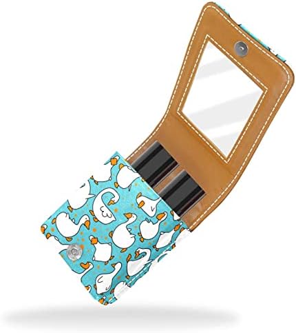 Bolsa de batom de batom azul de ganso branco engraçado com suporte de batom de espelho para mini bolsa