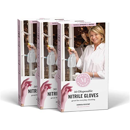 Martha Stewart Medline Pink luvas de nitrila descartável, luvas de limpeza, livre de látex, um tamanho é mais