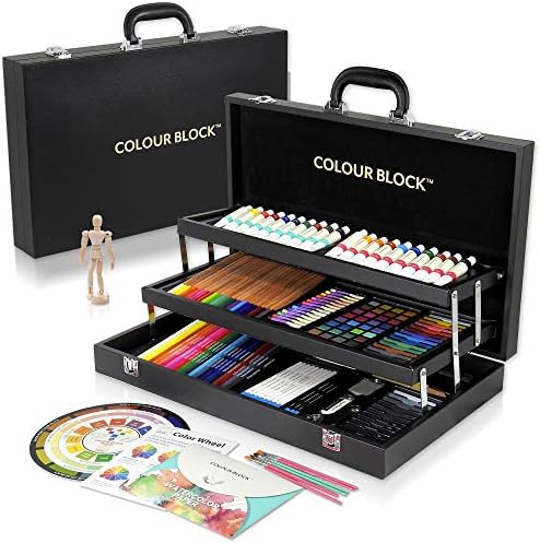 Color Block 181 PC Mídia mista de arte definida em case de couro PU durável - pastéis macios e óleo, tintas acrílicas