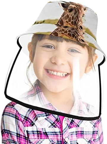 Chapéu de proteção para adultos com escudo facial, chapéu de pescador anti -sun tap, girafa animal comendo