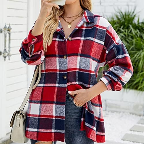 AMXYFBK flanela flanela jaqueta casual de lã xadrez de lã de lã de manga comprida roupas de outono roupas