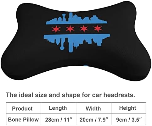 Bandeira de Chicago com edifícios Pillow do pescoço do carro do horizonte 2 PCs Cabeça de cabeça respirável Coscada de descanso universal de suporte de pescoço