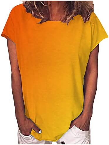 Blusa casual yayiya para menina adolescente outono verão de manga curta curta gradiente de gripulações de túnices