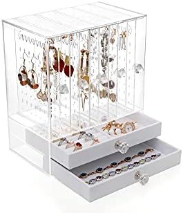 Moochi Clear Acrylic Jewelry Box Organizer Brincha Stand Stand e 2 gavetas Armazenamento de joias