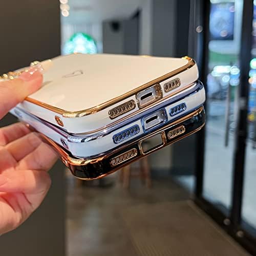 ZTOfera compatível com o iPhone 13 Case, Caixa de telefone cardíaca de amortecimento de ouro fofo, capa de telefone de proteção contra choques de silicone para iPhone 13 6,1 polegadas para meninas, azul