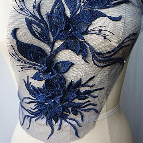 Bordado azul marinho de Twdyc 3d Taxada de Flor Tassel Lace Applique Collar Vestido de noiva Diy DIY DIY