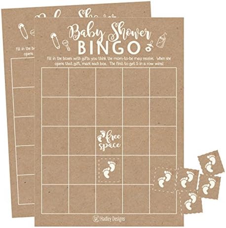 25 cartas de jogo rústicas kraft bingo para chá de bebê, quadrados de bingo em branco, além de 25 pacote de