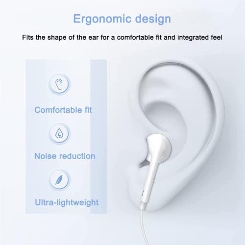 Fones de ouvido para iPhone, fones de ouvido estéreo com fio e controle de microfone embutido e volume,