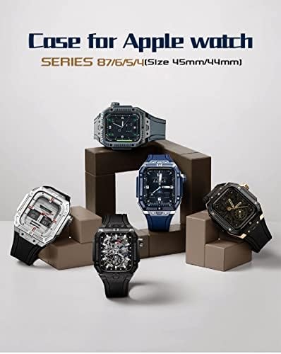 TRDYBSK LUXURY Metal Watch Case+Strap for Apple Watch Band Series 6 5 4 SE 44mm Soleteira de borracha de aço inoxidável para iwatch 6 5 4 SE 44mm Série