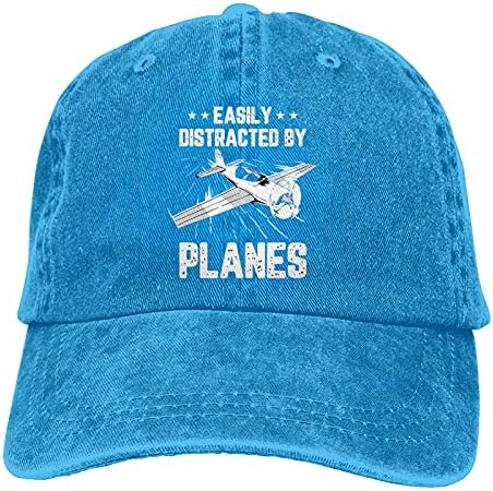 Facilmente distraído por aviões slogan chapéus de cowboy unissex Caps de beisebol ajustáveis ​​pretos