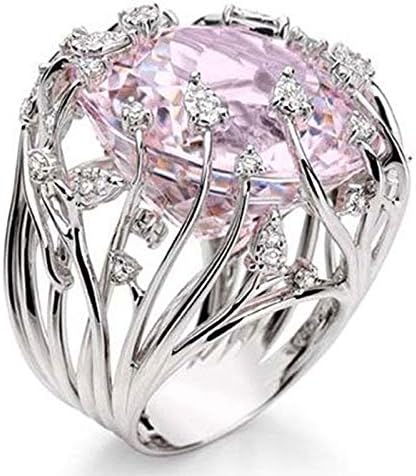 Vintage Pink Sapphire Ring Silver Ring Women noivado Jóias de noiva Presentes SZ 6-10