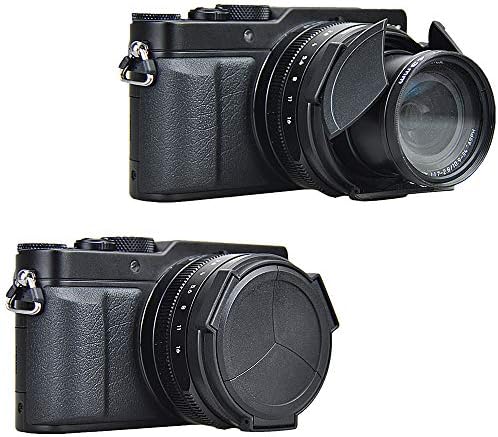 JJC Auto Open e Fechar Lente Cap Protetor para Panasonic Lumix LX100 II DMC-LX100 Leica D-Lux, substitui a tampa da lente automática DMW-Lfac1k da Panasonic DMW, encaixa a espessura do filtro abaixo de 8mm