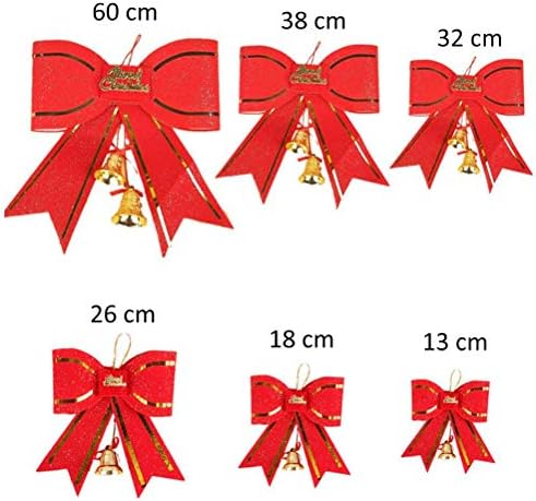 Ornamentos de natividade pretyzoom 4pcs Christmas Red Bowkots com Bell Plástico Pingente de Árvore de Natal pendurado Ornamentos em casa Decoração Favor dos enfeites vermelhos