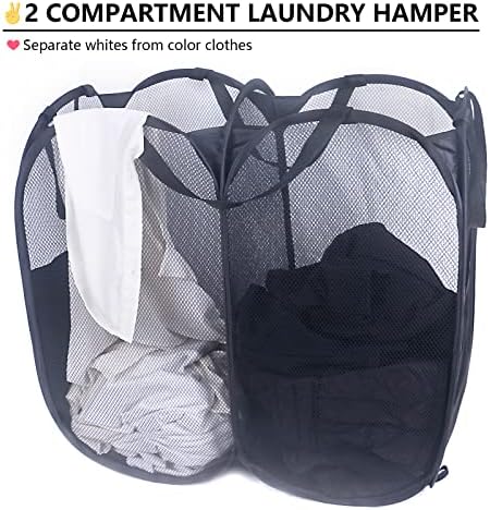 Pop -up malha cesto de lavanderia, cesta de transportadora de lavanderia dobrável com alças, cesto