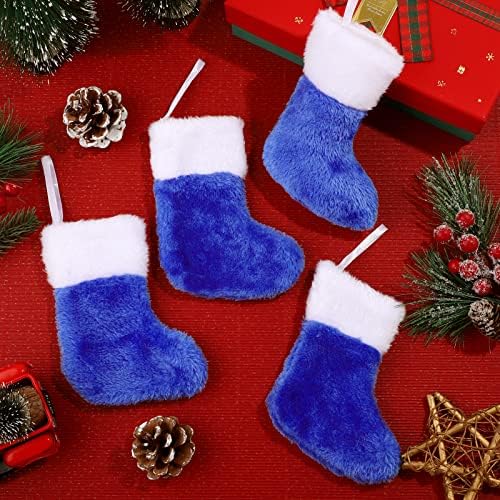 Anvavo 12 peças Mini meias de Natal macio macio 7,5 polegadas Calças de Natal Mini meias de Natal Bulk para férias em família Decorações de lareira de Natal, azul escuro