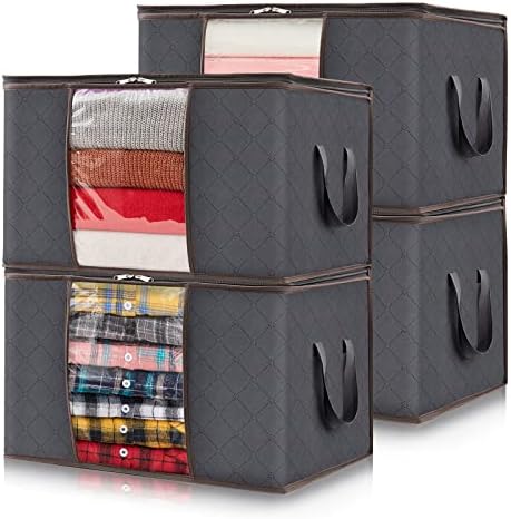 LifeWit 90L Sacos de armazenamento grandes, 6 organizadores de armários de embalagem e armazenamento, roupas de armazenamento dobráveis ​​com alças reforçadas, recipientes de armazenamento para roupas, cobertor, edredons, roupas de cama, cinza