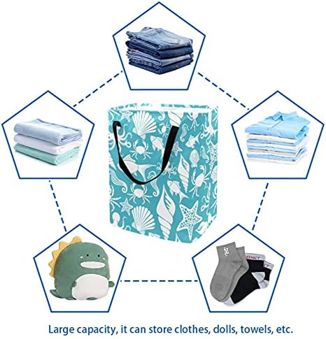Sea Life Pattern Laundry Hampers, cesta de roupa dobrável à prova d'água com alças para berçário da faculdade de berçário, quarto de crianças
