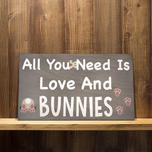 Presentes de coelho da Jennygems, tudo o que você precisa é de amor e coelhinhos sinal de madeira, presente para os amantes do coelho, decoração de prateleira e penduramento de parede, fabricado nos EUA