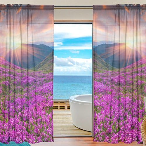 Floras floral Rhododendron Flowers Semi Sheer Cortinas Draxi Voile Drapes Painéis Tratamento-55x78in Para sala