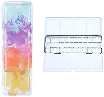 Artista de viagens Aliotech Caixa de tinta de paleta de latas de aquarela vazia, lata colorida média com 24pcs meia panela