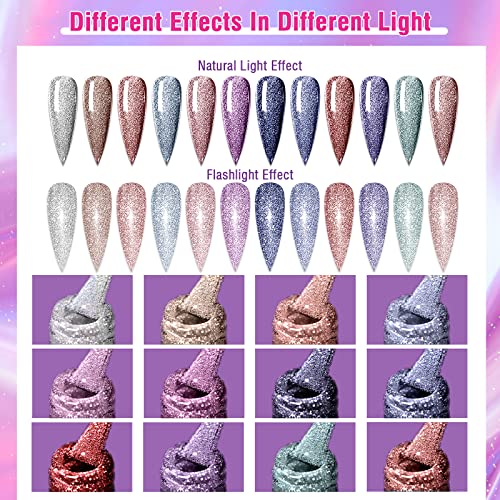 Saviland 12 cores brilham no conjunto de esmaltes de gel de gel escuro e 12 cores refletidas em gel de gel de gel de unha para design de unhas diy