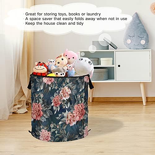 Alaza 50 l Cesta de lavanderia dobrável, rosas vermelhas e rosa peonies cestas de armazenamento pop-up em aquarela para banheiro