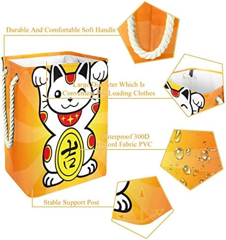 China fortuna gato amarelo amarelo cestas grandes de lavanderia suja saco de armazenamento cestos com alças caixas de armazenamento dobráveis