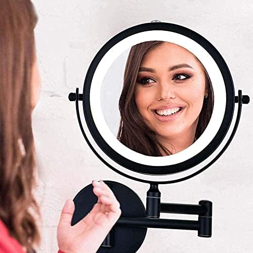 Espelho de maquiagem montado na parede de Rowita com luzes de 5x espelho cosmético 360 ° Giratório extensível