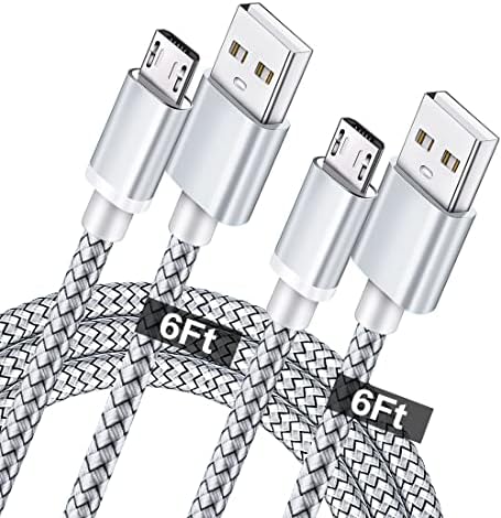 Micro USB CABELO DE CABELO DE USB 2PACK 6FT ANDROID FAST CHARGER CANTE PARA SAMSUNG GALAXY S7 S6 PLUS BORDA