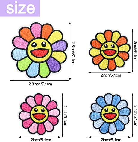 24 Pack Smiley Face Patches Sunflower colorido sorriso feliz e bordado de ferro em remendos apliques para roupas de calça de calça de calça de calça