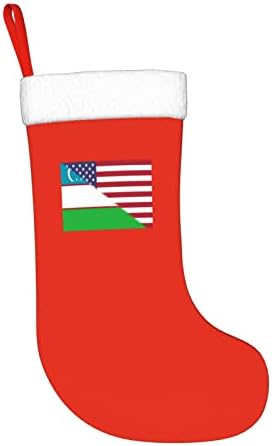 TZT American Flag e Uzbekistan Bandan meias de Natal, presentes de festa de férias de Natal para decorações de férias em família de 18 polegadas
