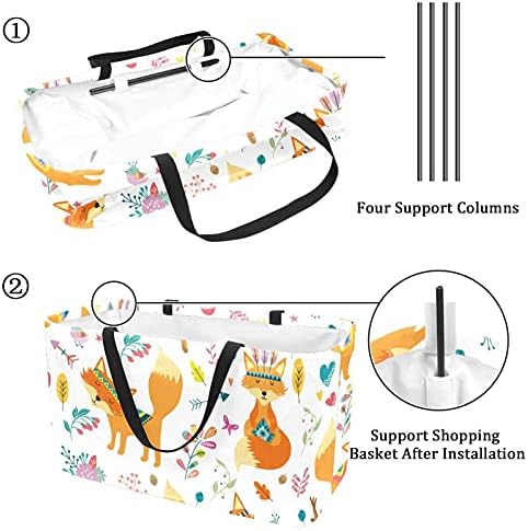 50l Shopper Bags Foxes Arqueira branca Caixa de compras colapsível Bolsa de mercearia com alças, reutilizável