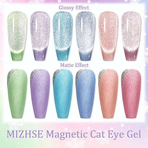 Mizhse Reflexive Gel Gel Achaness e Magnetic Cat Eye Gel Polish, Mergulhe o esmalte de gel de cristal de cristal leve LED UV para manicure DIY em casa