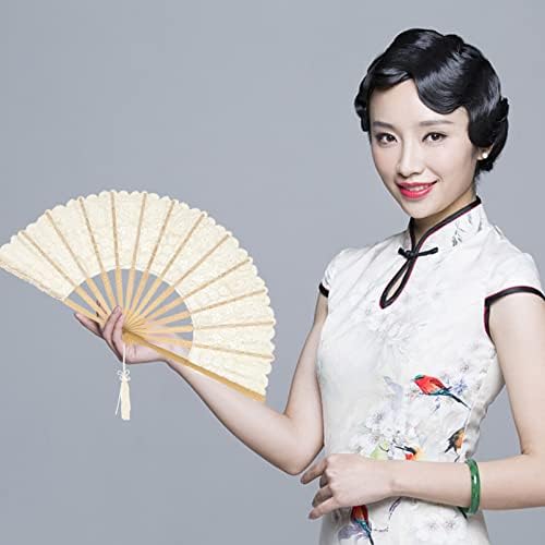 Valiclud Hand Decor Decor Japandi Decoração Vintage Fã dobrável de renda da mão Fan Chinês Fan com borla para