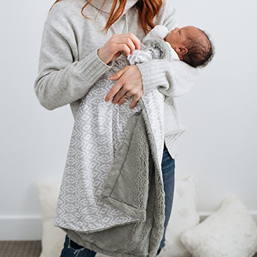 Luxos suaves de luxo de bebê Minky Super macio de bebê, recebendo cobertores com design impresso em cinza ikat