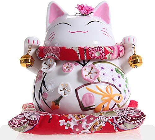 Goodwei Maneki Neko - Gato de Lucky Japonês com dois sinos, porcelana decorada ornamentalmente
